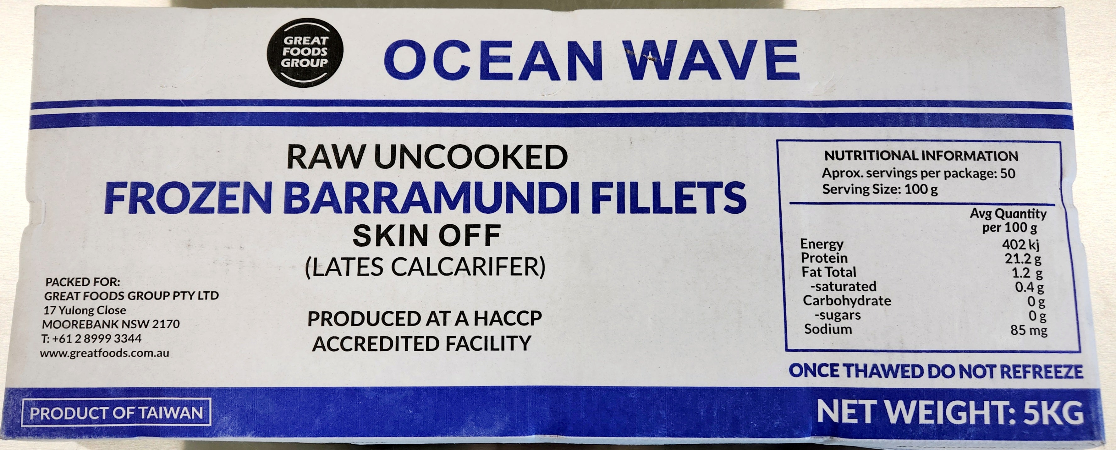 Barramundi Fillets Skin Off 200/300 5kg