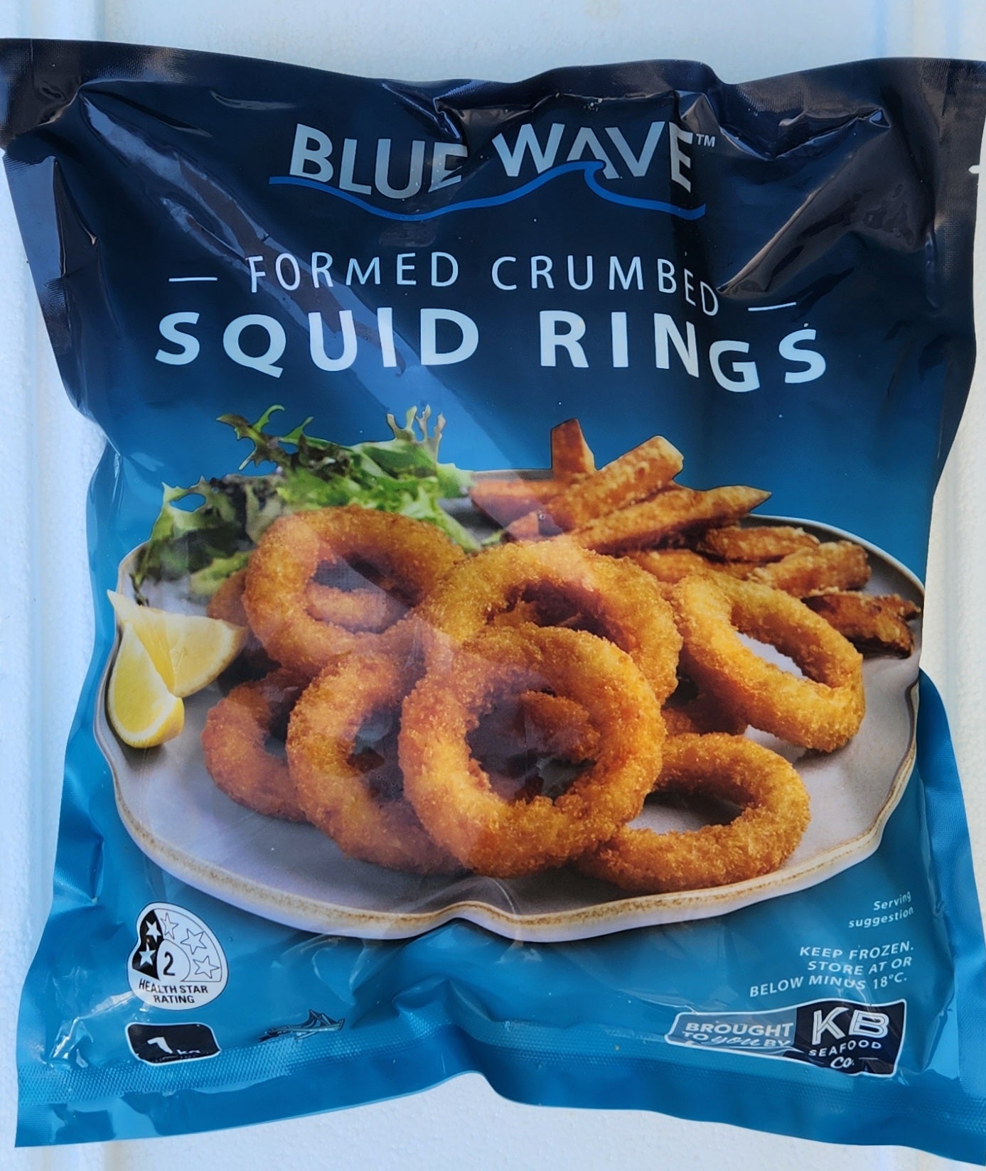 Blue wave formed crumbed squid rings 1kg